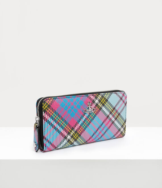 Vivienne Westwood biogreen saffiano printed classic zip round wallet macandy tartan